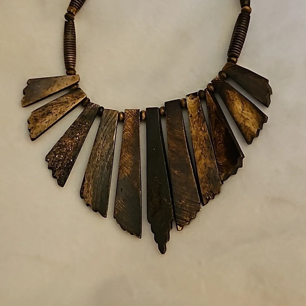 Vintage Estate Gorgeous Carved Bone Bib Beaded Long Necklace